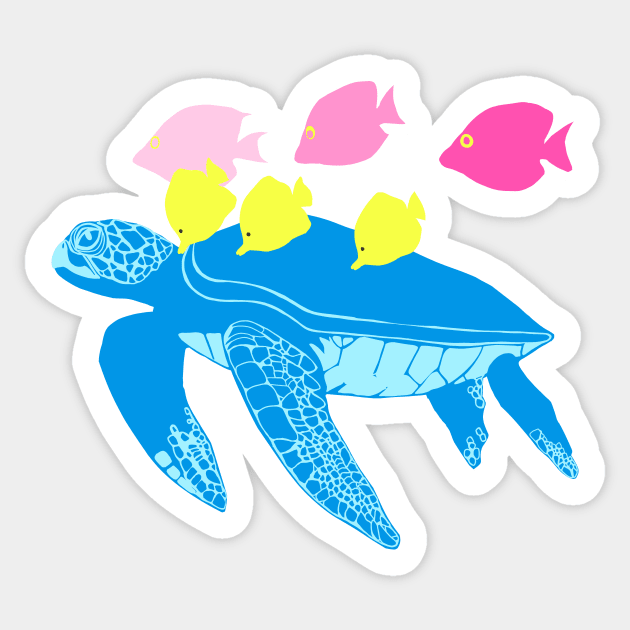 Hawaiian Sea Turtle & Fish v2 Sticker by Adrielle-art